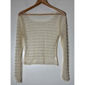 Davi And Dani‎ Pearl And Bead Embellished All Over Sheer Top Boutique L